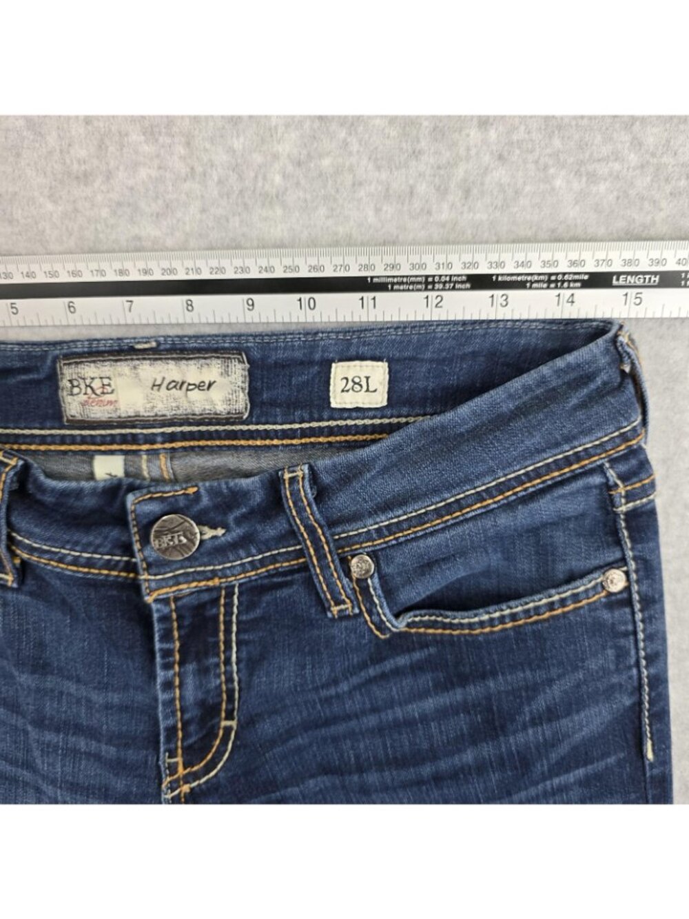 BKE Harper Bootcut Jeans Womens 28 Blue Stretch Denim Buckle Rhinestone Pocket - Picture 7 of 10